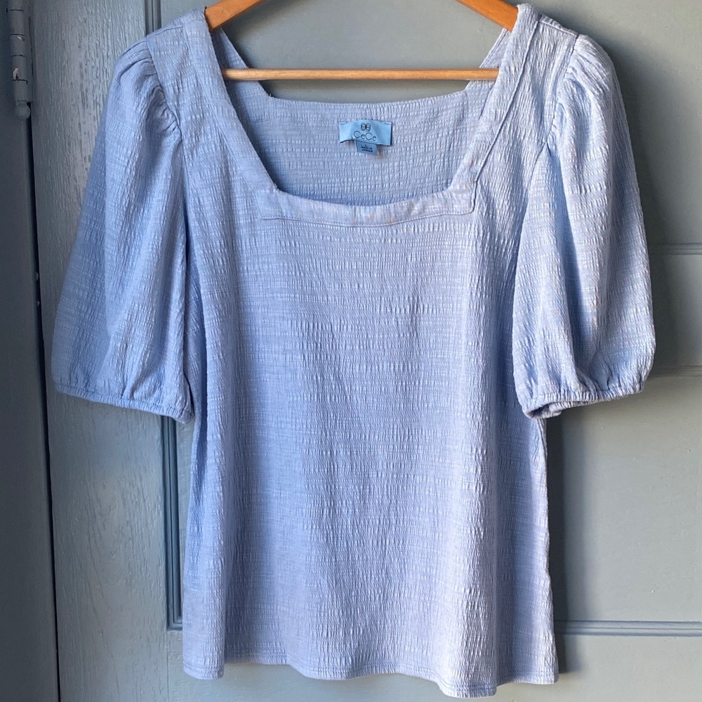 CeCe Light Blue Square Neck Puff Sleeve Top
